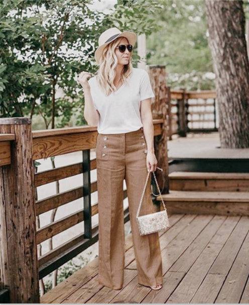Button wide leg pants - Clothing Personality