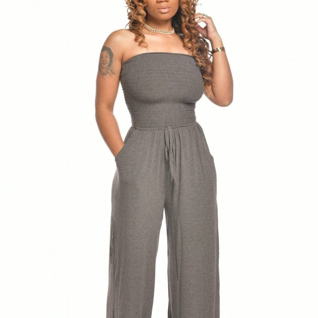 Women's Clothing Casual Square Shoulder Chest-wrapped Wide-leg Jumpsuit - Clothing Personality