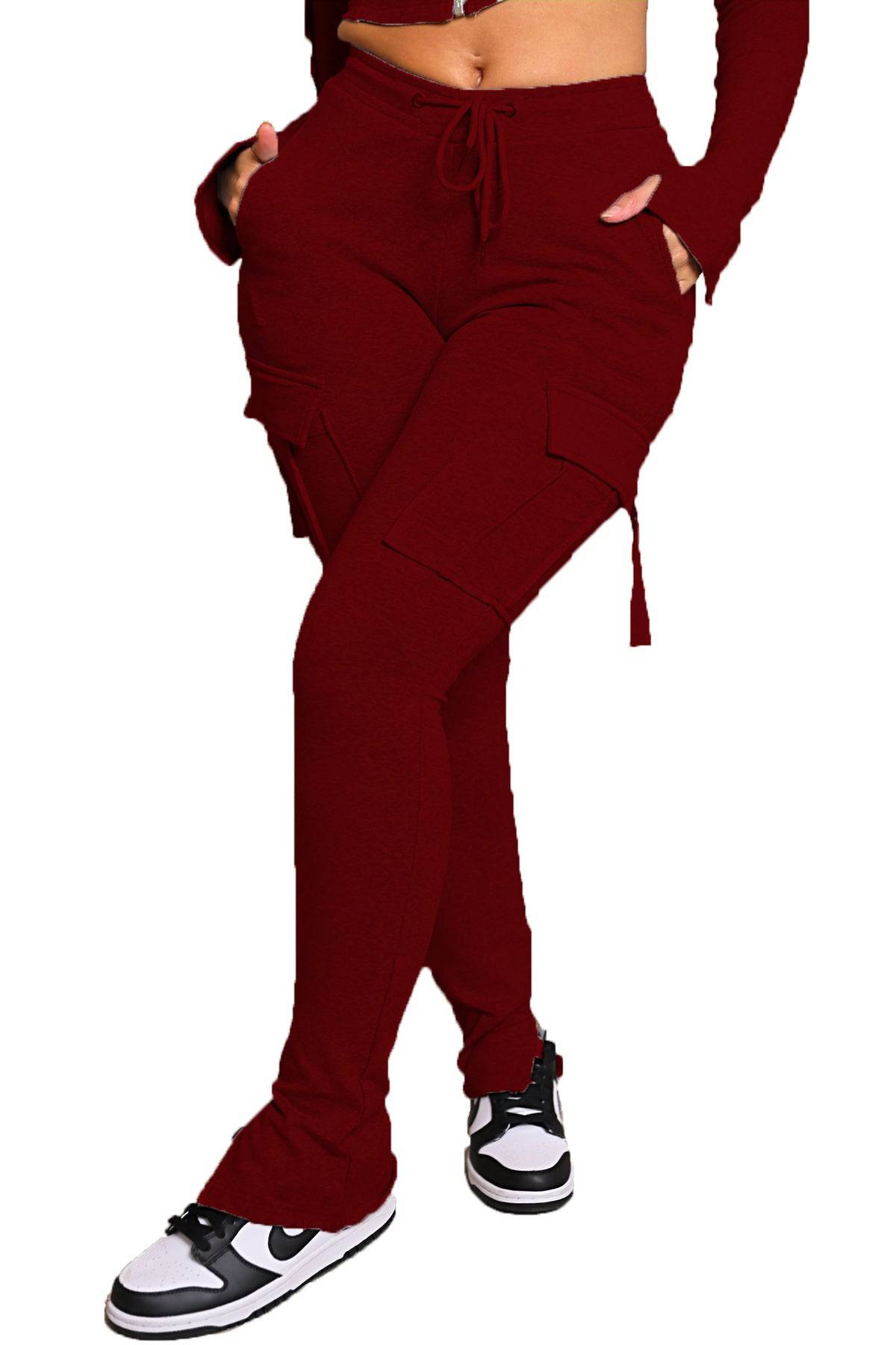 Cargo Pants With Pockets High Waist Drawstring Wide Leg Straight Trousers For Women Overalls - Clothing Personality