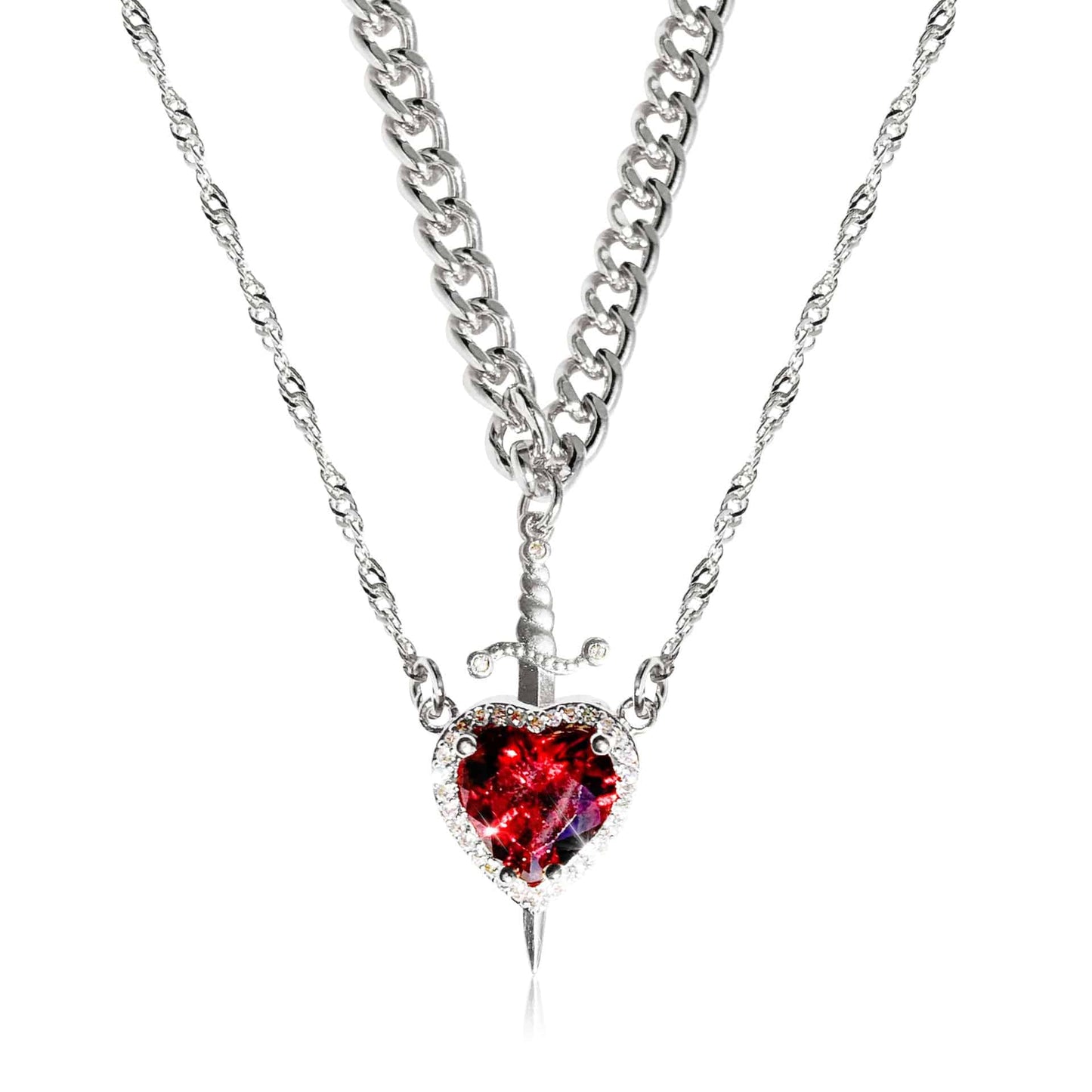Gothic Punk One Arrow Through The Heart Creative Two Color Couple Necklace Red Rhinestone Heart Dagger Necklace Good Friend Gift Fashion Jewelry - Clothing Personality