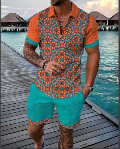 New Men's Summer Short Sleeve Shorts Casual Suit - Clothing Personality