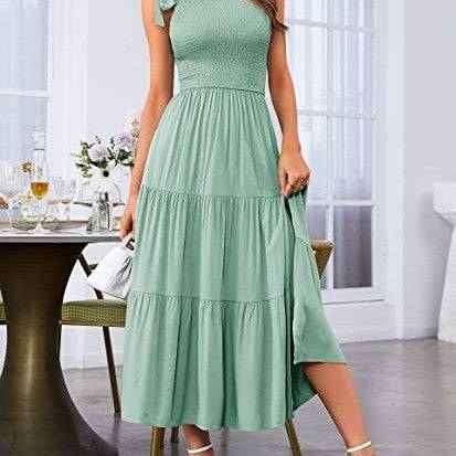 New Summer Fashion Women's One-shoulder Pleated Layered Hem Split Dress - Clothing Personality