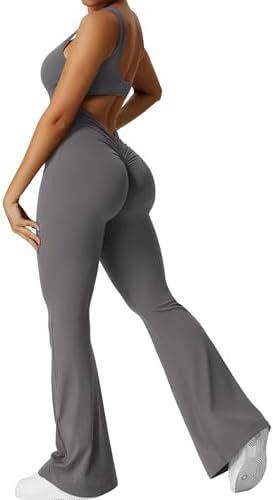 Women Sleeveless Flare Jumpsuits Fitness Yoga Long Pants - Clothing Personality