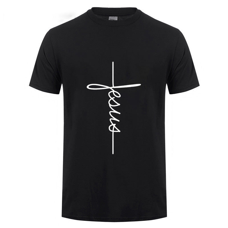 Jesus Cross T-shirts Men, Women, Europe, English, Digital Letters, Street Short Sleeve, Alien, WISH Amazon - Clothing Personality