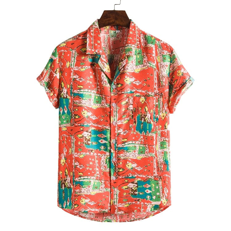 Men Short Sleeved Beach Hawaii Shirts Floral Print New Printed Shirt - Clothing Personality