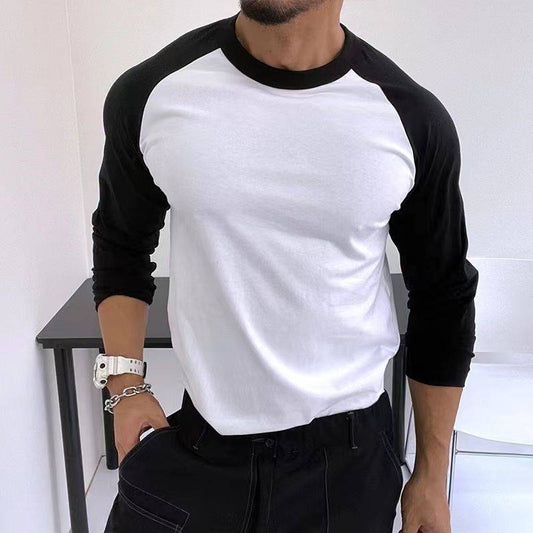 Round Neck Loose Breathable Plus Size Bottoming Shirt Men's Casual Raglan Sleeve Top - Clothing Personality
