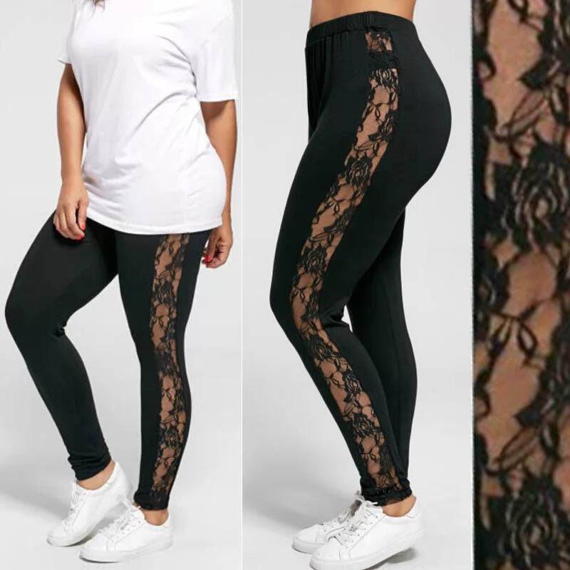 Plus Size Sexy Women Holllow Out Lace Leggings - Clothing Personality
