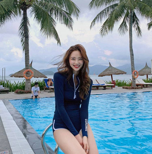 Women's Long Sleeve Boxer Two-Piece Slim Swimsuit - Clothing Personality