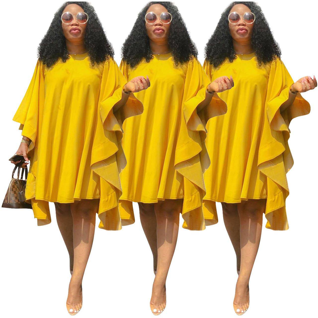 Women's Pleated Long Sleeve Flowy Loose Fit Midi Dress - Clothing Personality