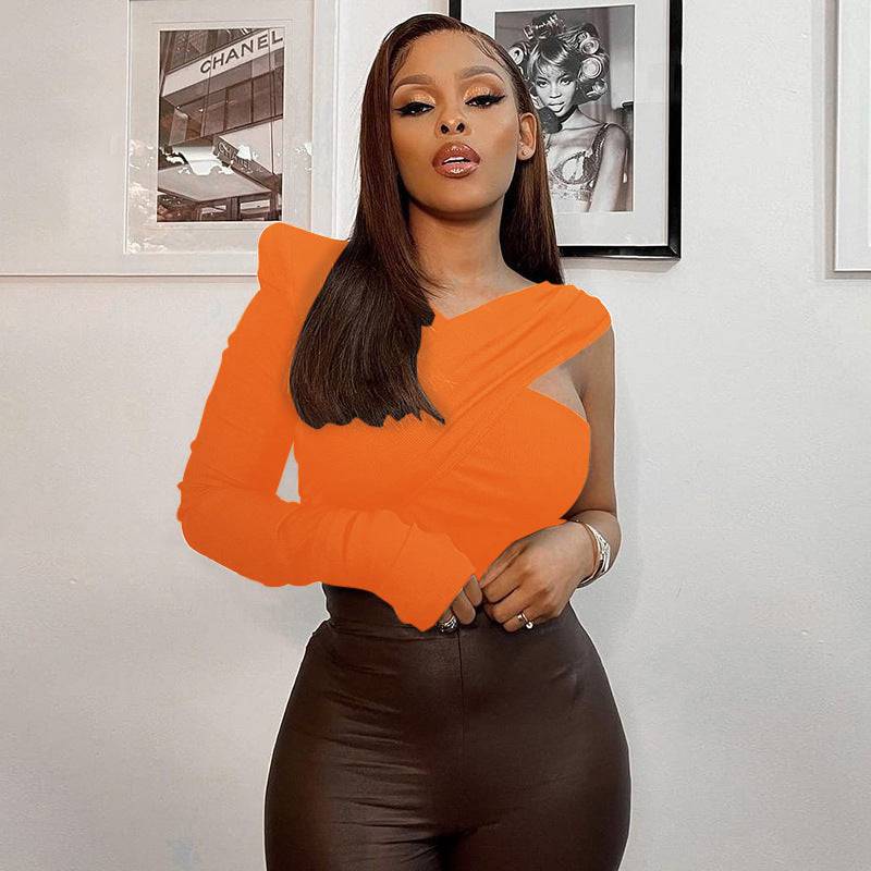 Exaggerated Shoulder Pads One-shoulder Blouse Women - Clothing Personality