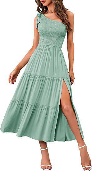 New Summer Fashion Women's One-shoulder Pleated Layered Hem Split Dress - Clothing Personality