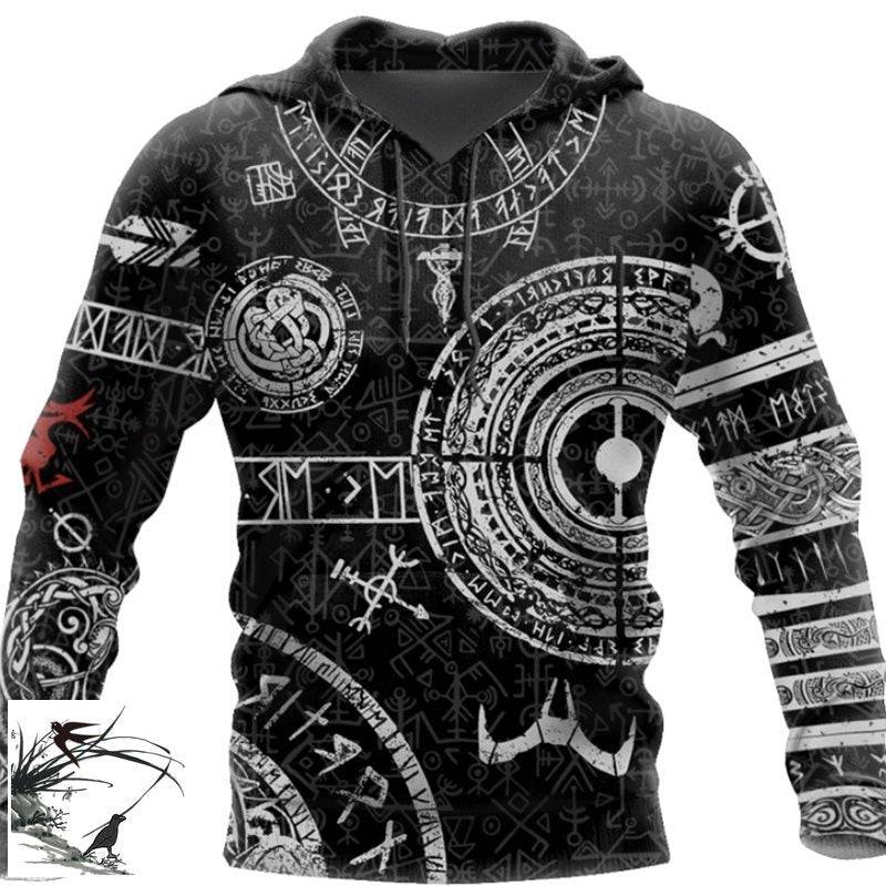Viking Odin Tattoo D Printed Men hoodies - Clothing Personality