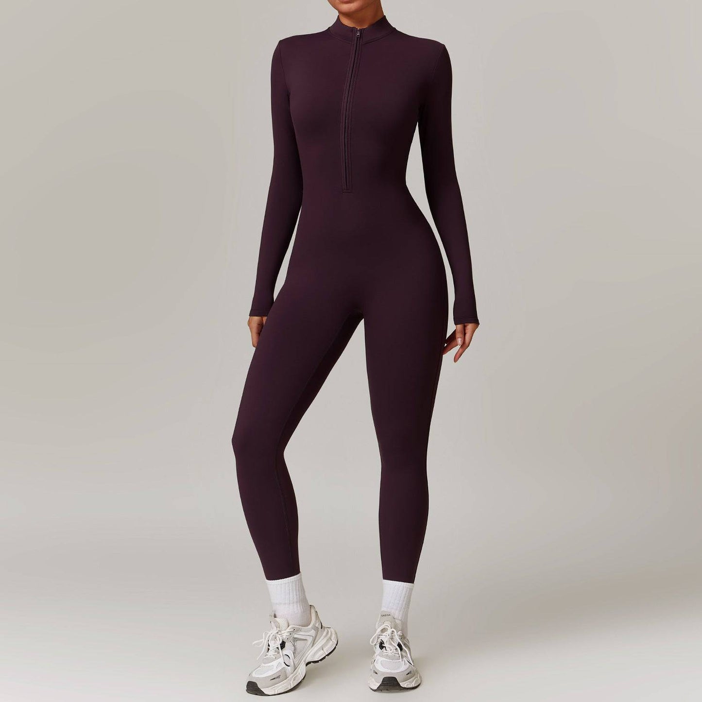 Warm Zipper Long-sleeved Jumpsuit Yoga Fitness Sports Pants Breathable Bodysuit Women's Clothing - Clothing Personality