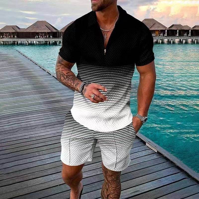 New Men's Summer Short Sleeve Shorts Casual Suit - Clothing Personality