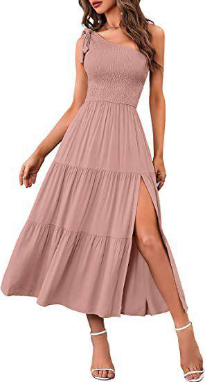 New Summer Fashion Women's One-shoulder Pleated Layered Hem Split Dress - Clothing Personality