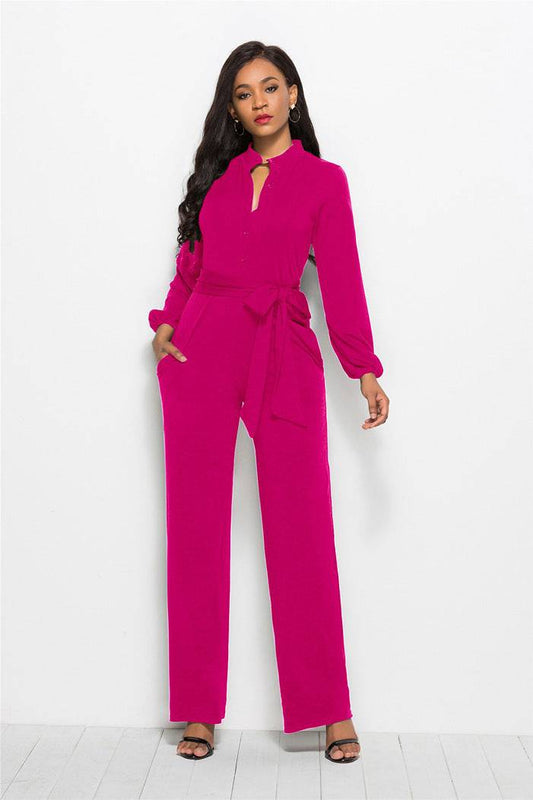 Elegant Bamboo Fiber V-Neck Long Sleeve Jumpsuit â Luxe Comfort & Style - Clothing Personality