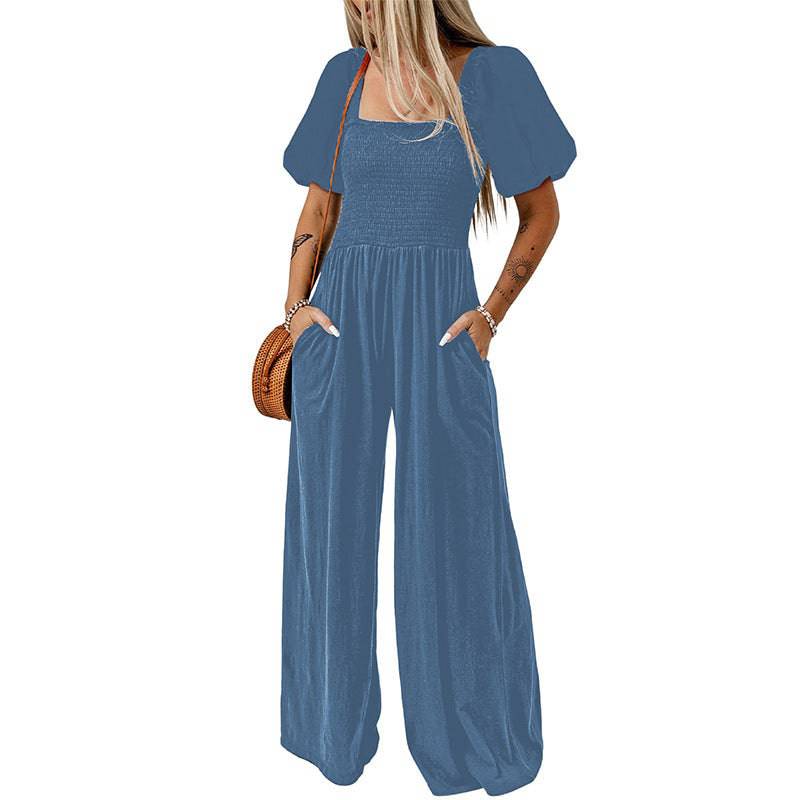 Women's Square Collar Short Sleeve Jumpsuit - Clothing Personality