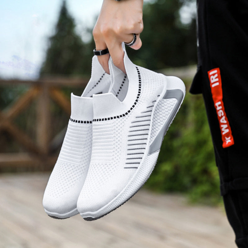 Fashion Mesh Sock Shoes With Striped Design Men Outdoor Breathable Slip-on Sneakers Csuale Lightweight Running Sports Shoes - Clothing Personality