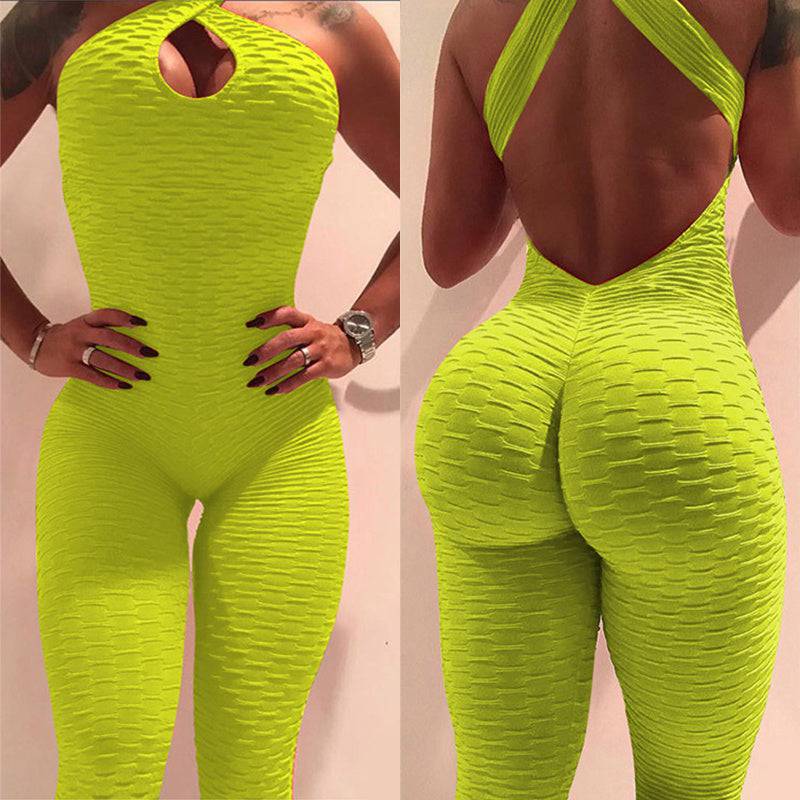 Yoga Jumpsuit Cross Design Backless Tracksuit Full Bodysuit - Clothing Personality