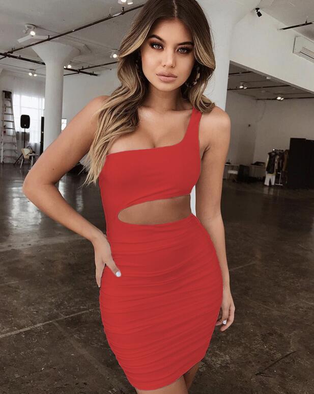 Slim One-shoulder Short Dress Sexy Fashion Hollow Mini Dresses For Women - Clothing Personality