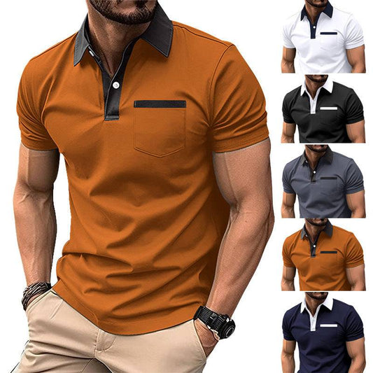 Men's Lapel Fashion Slim Pocket Short-sleeved T-shirt Polo Shirt - Clothing Personality