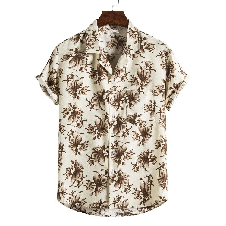 Men Short Sleeved Beach Hawaii Shirts Floral Print New Printed Shirt - Clothing Personality