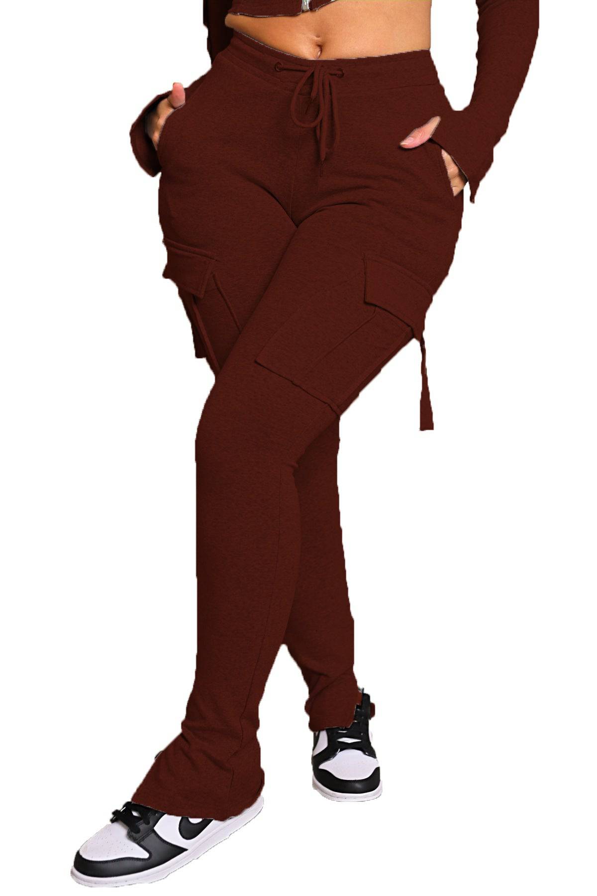 Cargo Pants With Pockets High Waist Drawstring Wide Leg Straight Trousers For Women Overalls - Clothing Personality