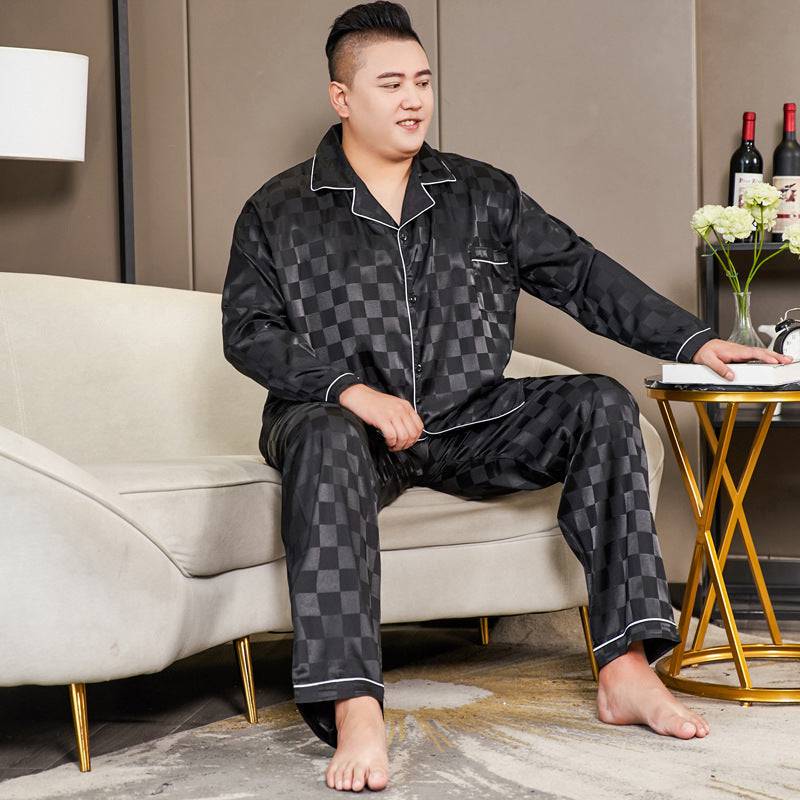 Men's Striped Flower Big and Tall Plus Size Men's Pajamas Extra Ice Silk Solid Color - Clothing Personality