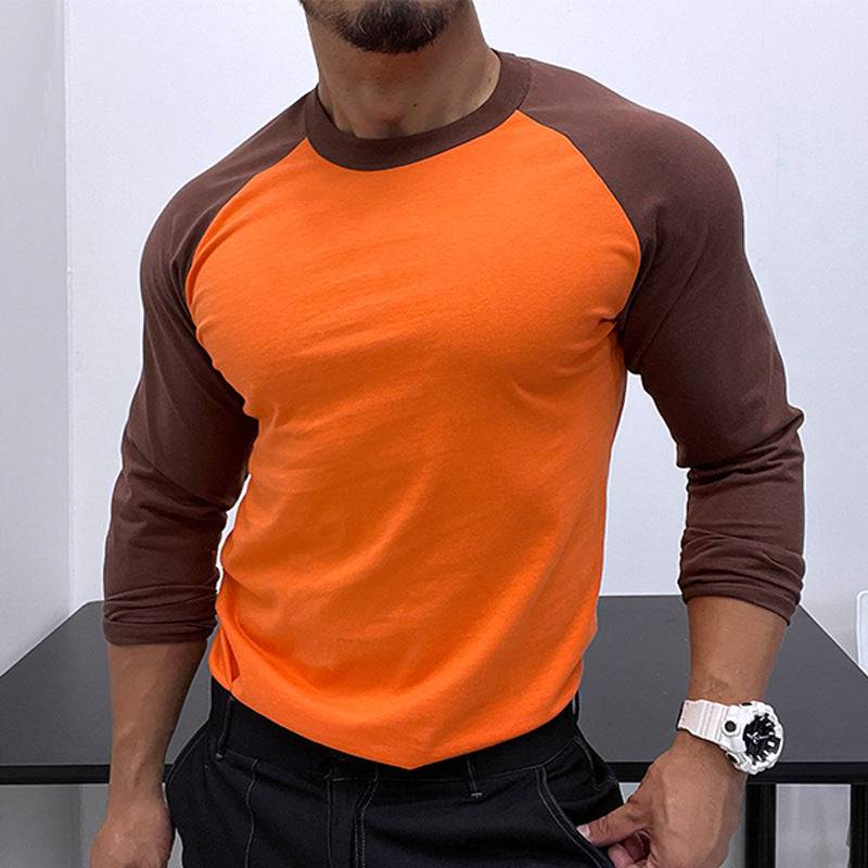 Round Neck Loose Breathable Plus Size Bottoming Shirt Men's Casual Raglan Sleeve Top - Clothing Personality
