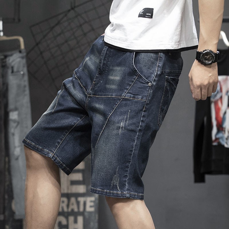 Thin Stretch Five-point Retro Style Denim Shorts Men