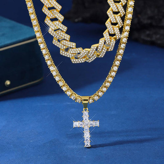 Zircon Cross Pendant Necklace - Hip Hop Bling | Iced Out Rhinestones - RapperStyle - Clothing Personality