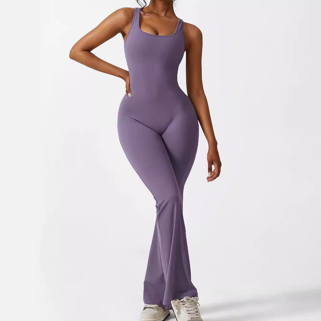 Women Sleeveless Flare Jumpsuits Fitness Yoga Long Pants - Clothing Personality