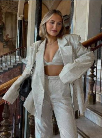 Glitter Suit Jacket Underwear Straight Leg Pants Suit - Clothing Personality