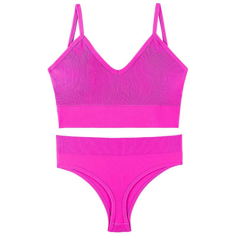 Women's Underwear Small Chest Push-up Thin Wireless Large Size Sports Sling Vest French Triangle Cup Bra Set - Clothing Personality