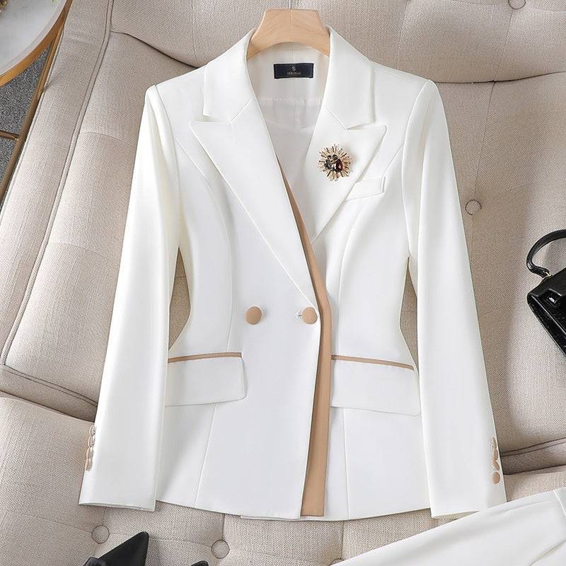 Women's Pink Creme Off-White Blazer Pants Set Two-piece Business Suit Easter Church Outfit Office Work Business Attire - Clothing Personality