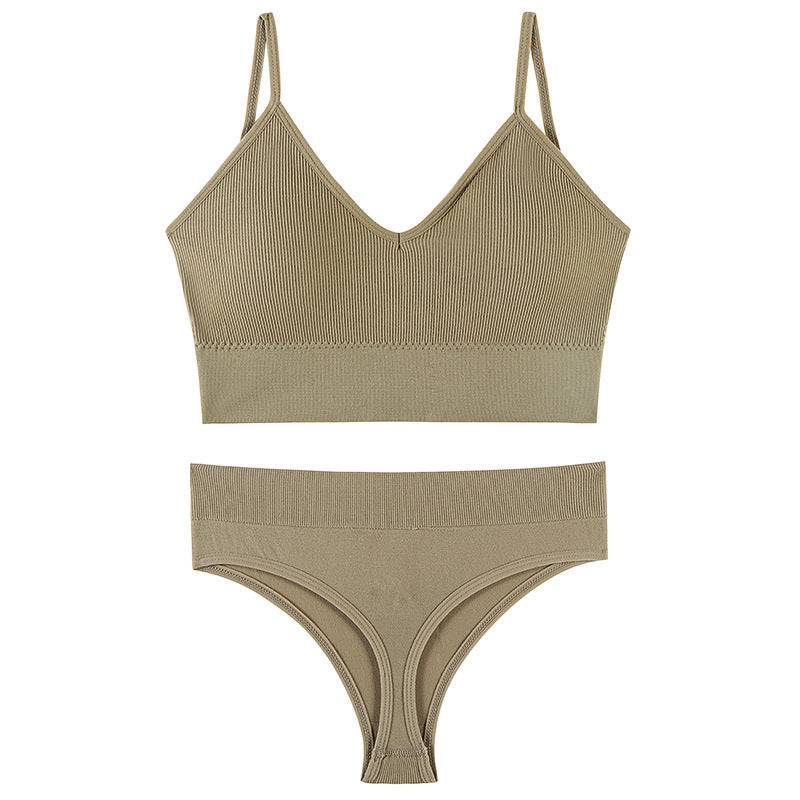 Women's Underwear Small Chest Push-up Thin Wireless Large Size Sports Sling Vest French Triangle Cup Bra Set - Clothing Personality