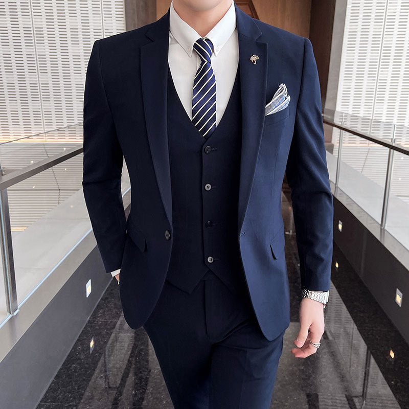 Men's Three-Piece Pants Suit Business Suit Solid Color Suit Vest Trousers - Clothing Personality