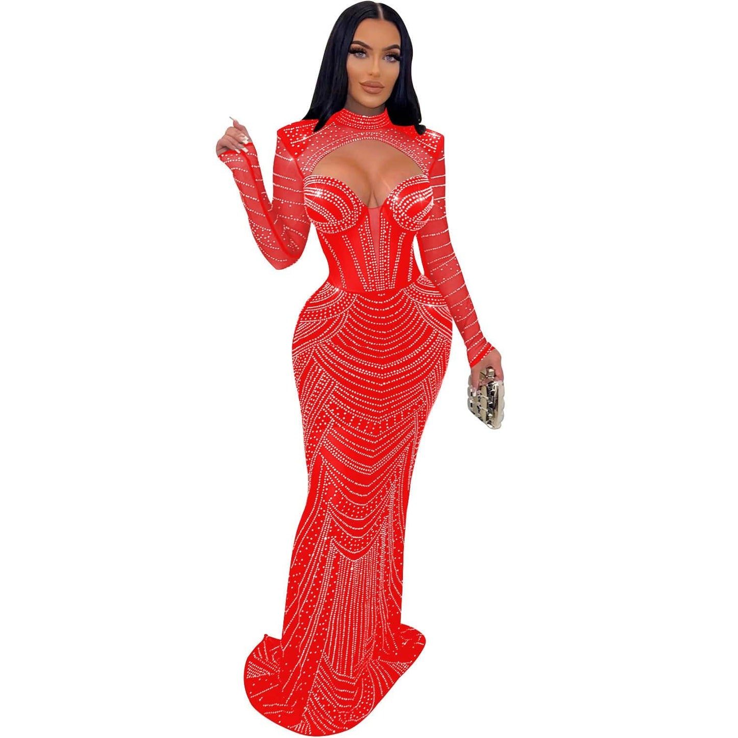 Mesh Long Sleeve Ladies' Dress - Clothing Personality