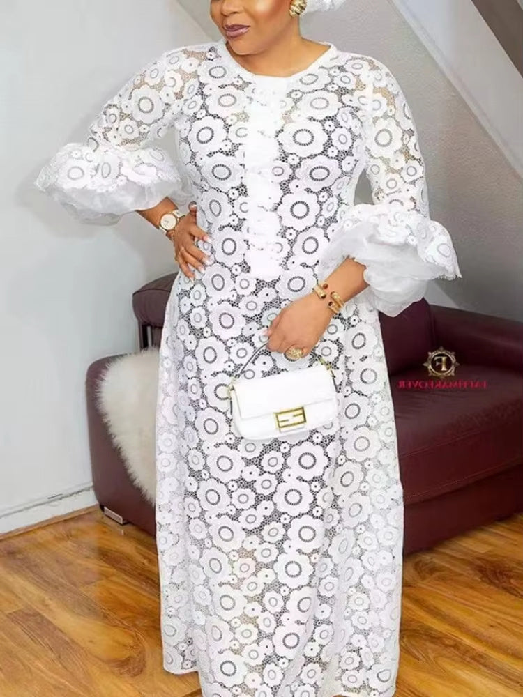 Women's Summer Flower Lace White Dress - Clothing Personality