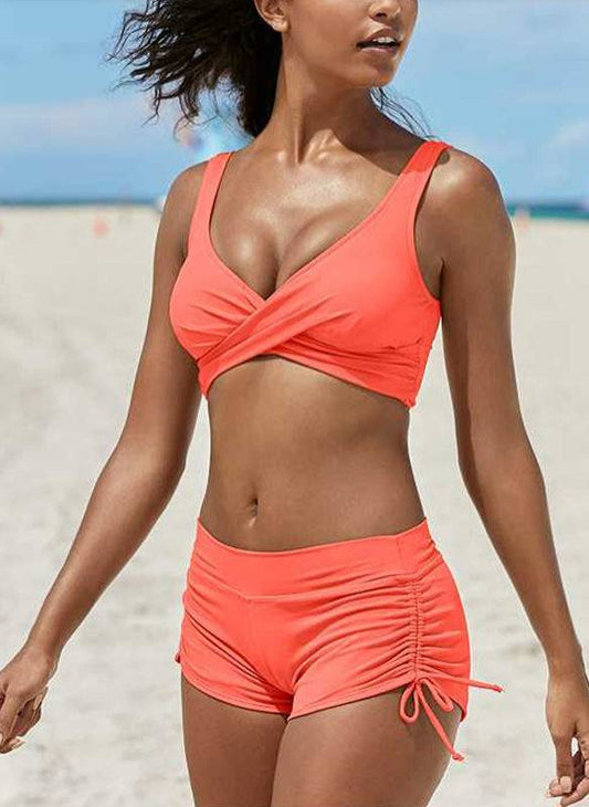 Women's Removable Strap Bandeau Top High Cut Cheeky Bikini Set Swimsuit - Clothing Personality
