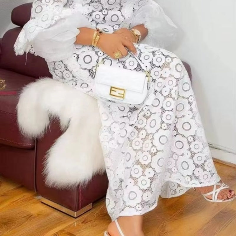 Women's Summer Flower Lace White Dress - Clothing Personality