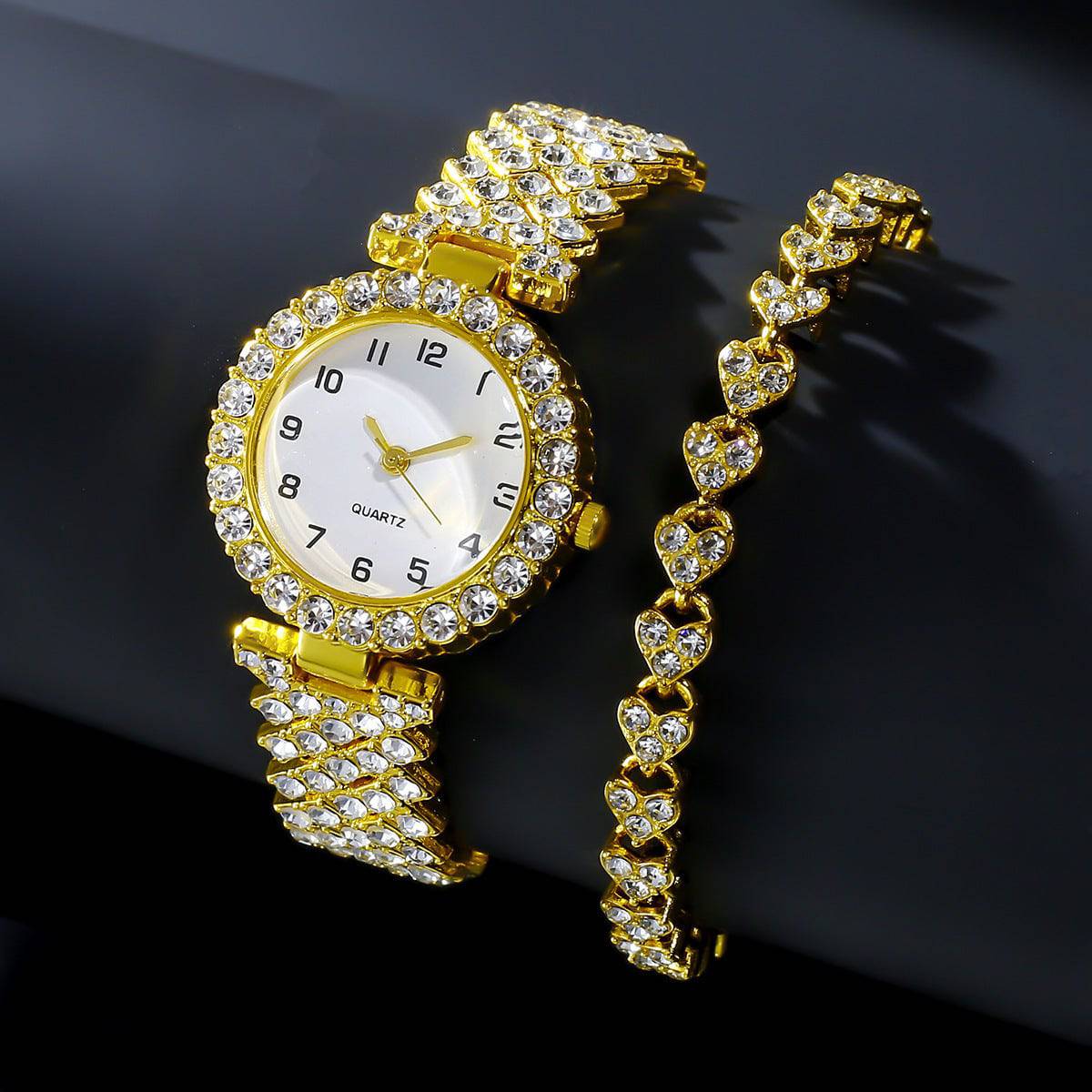 Fashion Jewelry 2pcs Luxury Fashion Women Watch Set Silver Strap Ladies Quartz Wristwatch Alloy Bracelet For Ladies Jewelry Set Clock Gift - Clothing Personality