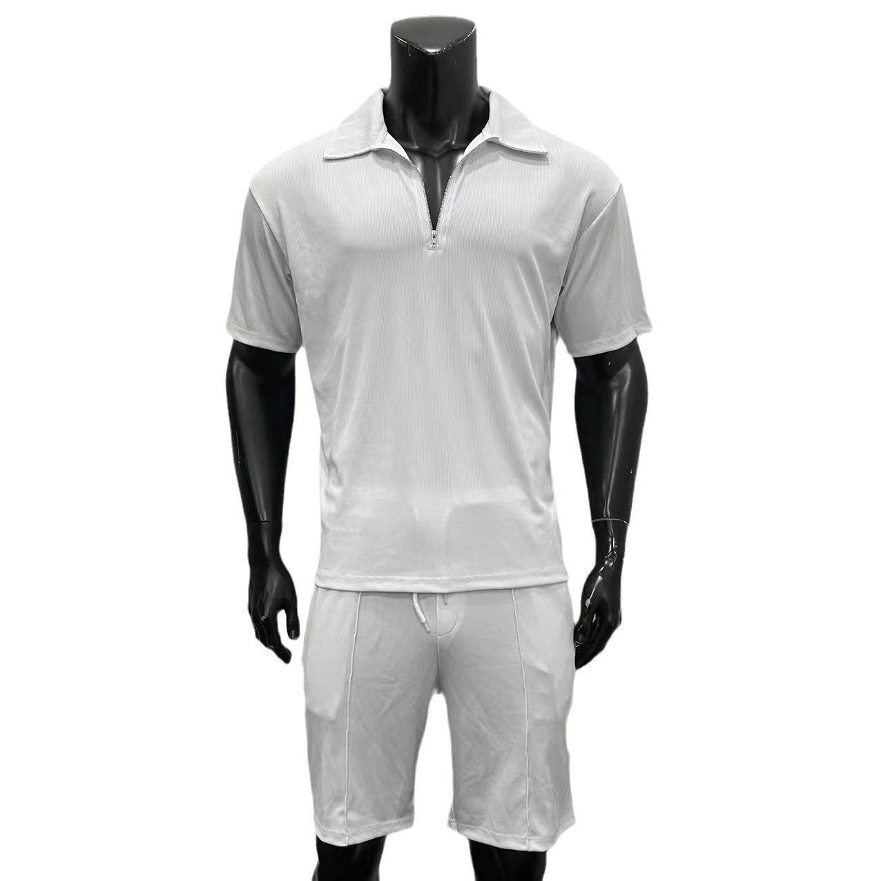 Spring Summer Fashion Men's Clothing Men's Chino Shorts Suit New Zipper Polo Casual Short Sleeve Shirt Drawstring Shorts Men's Set - Clothing Personality