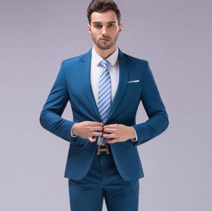 Men's Slim Fit Solid Color Minimalist Blazer Pants Business Suit - Clothing Personality