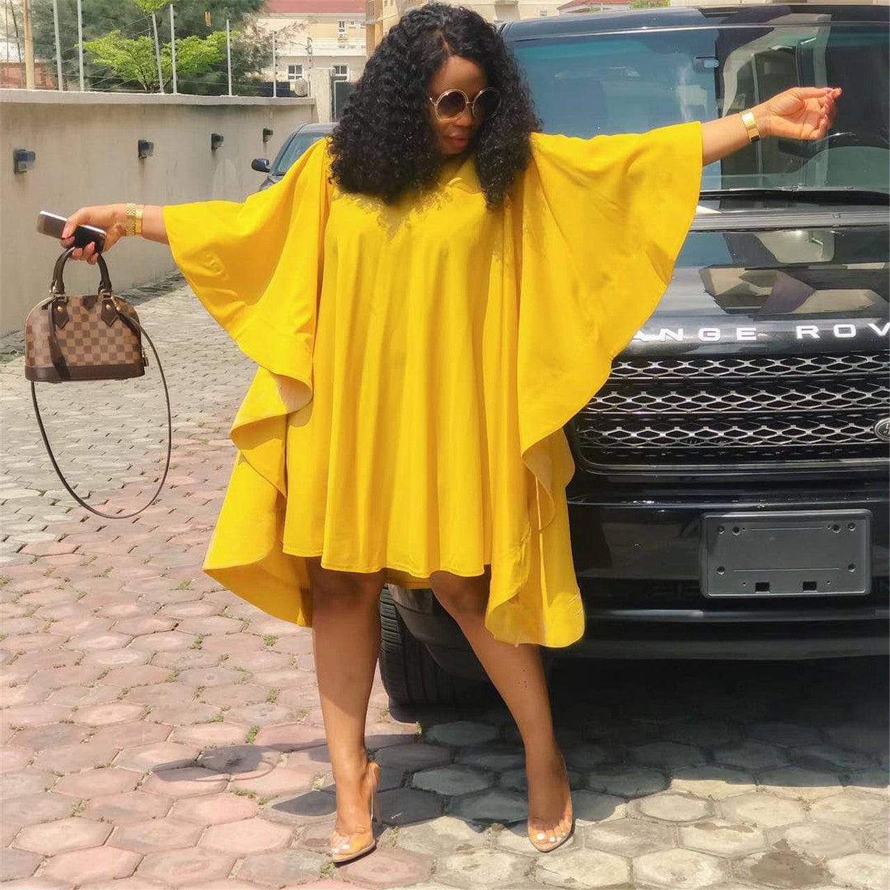 Women's Pleated Long Sleeve Flowy Loose Fit Midi Dress - Clothing Personality