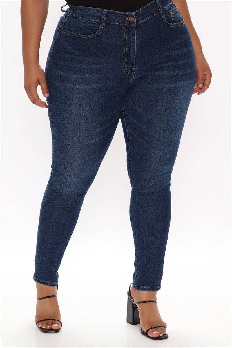 Plus Size Pencil Slim Fit Jeans Stretch Women's Denim Pants Blue - Clothing Personality