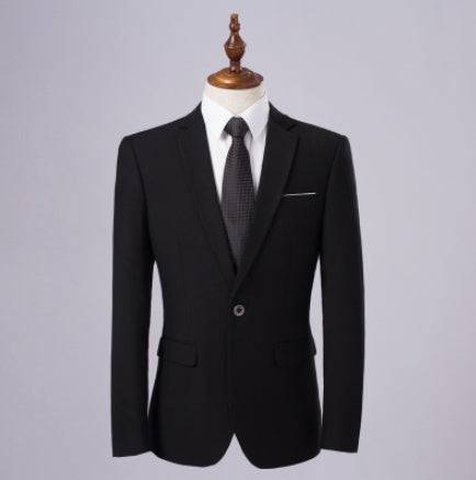 Men's Slim Fit Solid Color Minimalist Blazer Pants Business Suit Black