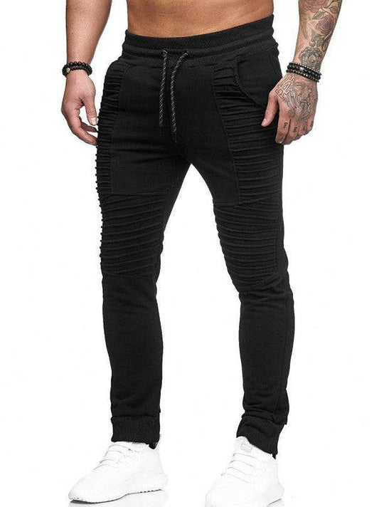 Men's Solid Ribbed Pattern Slim Fit Sweatpants Fitness Pants Cotton Joggers Black