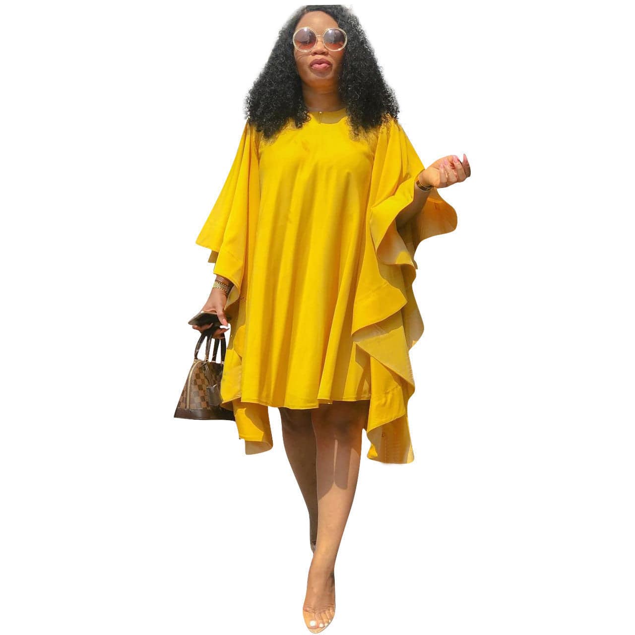 Women's Pleated Long Sleeve Flowy Loose Fit Midi Dress - Clothing Personality