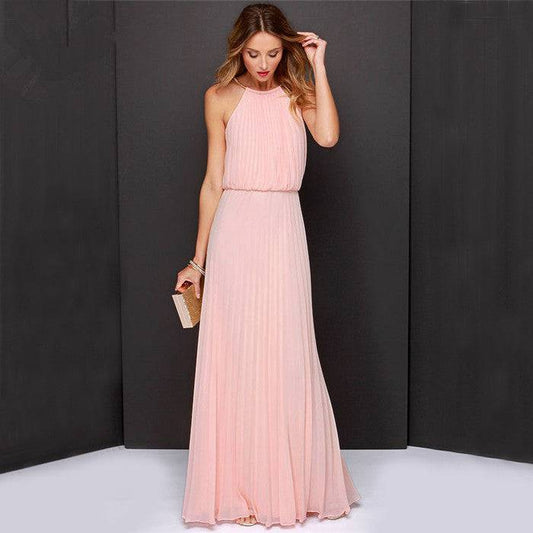 Women's Sleeveless Flowy Pleated Loose Fit Empire Waist Maxi Party Women Long Dress Clothes - Clothing Personality